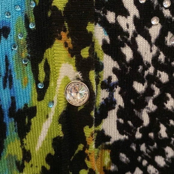 Prima Bella colorful blue and black cardigan with colorful sequin throughout. 2X - Picture 3 of 9